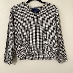 Black‎ Gingham Plaid Zip Up Cotton Casual Country Lightweight Jacket PS Fall
